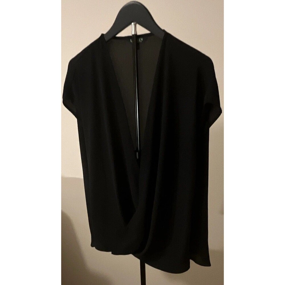 Lauren Ralph Lauren Women's XL Black Solid V-Neck Cap Sleeve Pullover Blouse